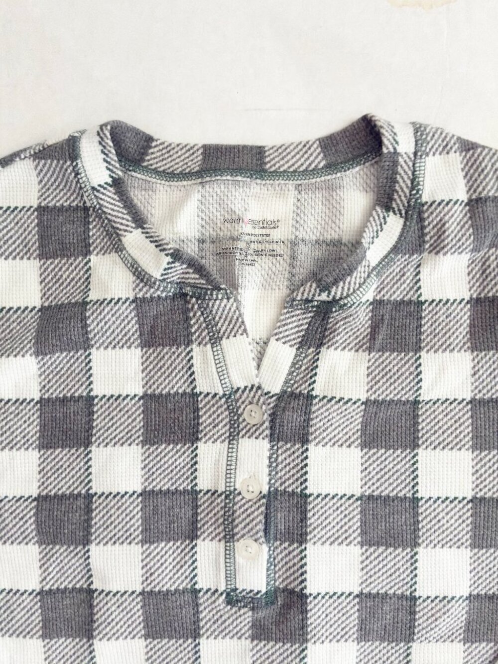 Warm Essentials by Cuddl Duds 2-Piece Lounge PJ Set - L - Grey + Green Plaid - Picture 2 of 11
